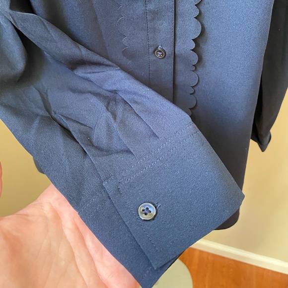 BANANA REPUBLIC Semi-Sheer Navy Button Down Blouse | Size Medium - Picture 3 of 8